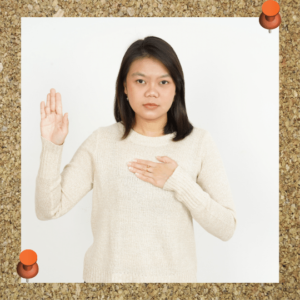 Being honest will help you combat leadership imposter syndrome. Photo shows woman placing hand over heart in a display of sworn honesty.