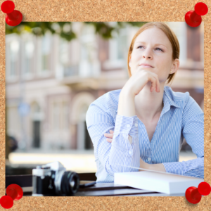 Female worker appears to be deep in thought, like her mindset matters.